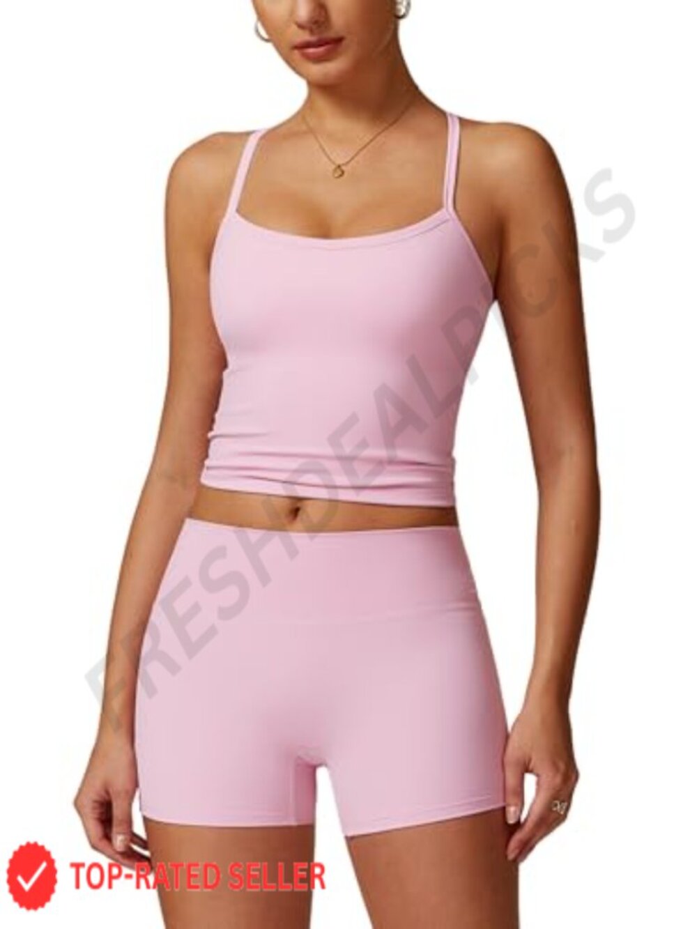 Womens Yoga Workout Set Backless Sports Bra with high waisted shorts